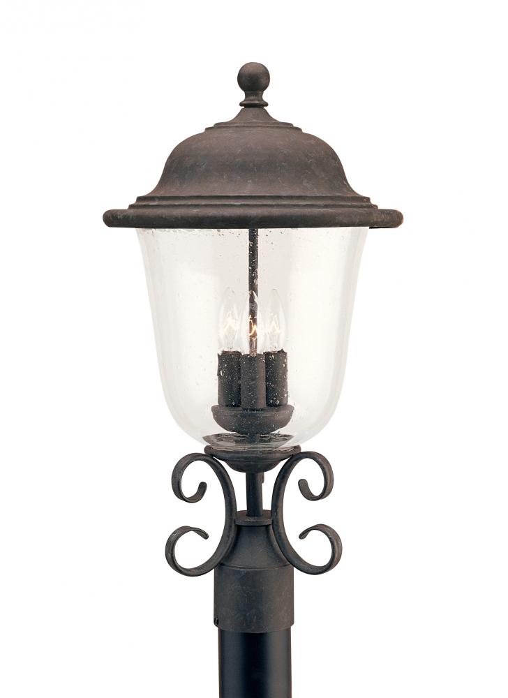Generation Lighting 8259-46 Trafalgar traditional 3-light outdoor exterior post lantern in oxidized bronze finish with clear see