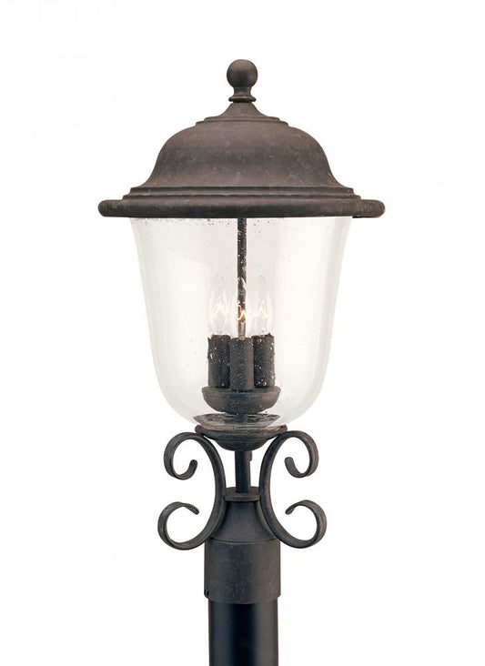 Generation Lighting 8259-46 Trafalgar traditional 3-light outdoor exterior post lantern in oxidized bronze finish with clear see