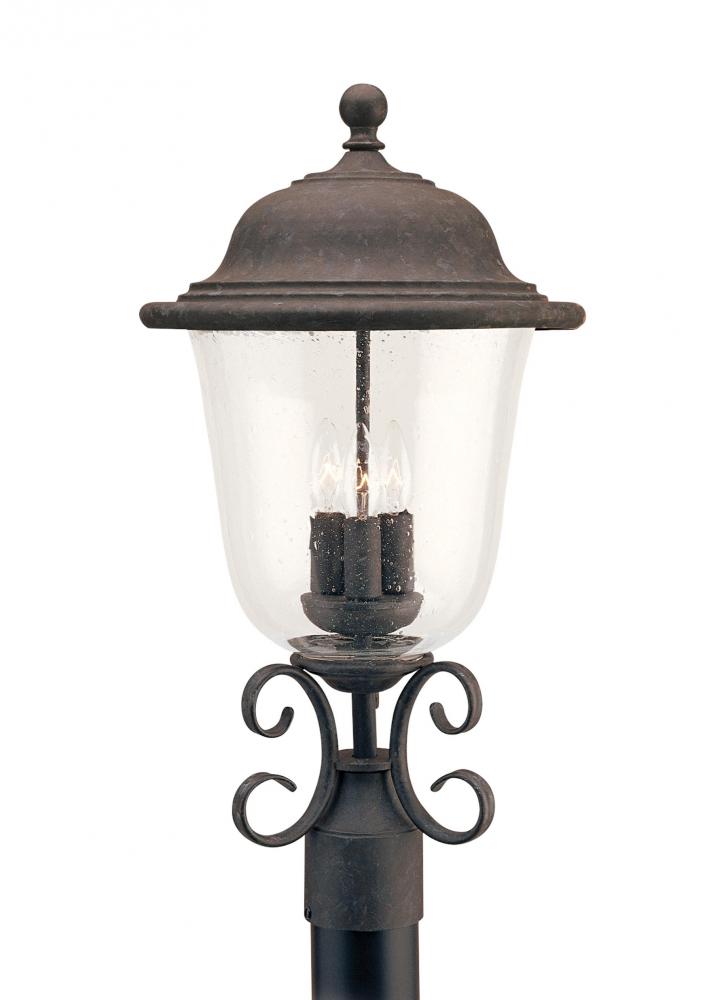 Generation Lighting 8259EN-46 Trafalgar traditional 3-light LED outdoor exterior post lantern in oxidized bronze finish with clear