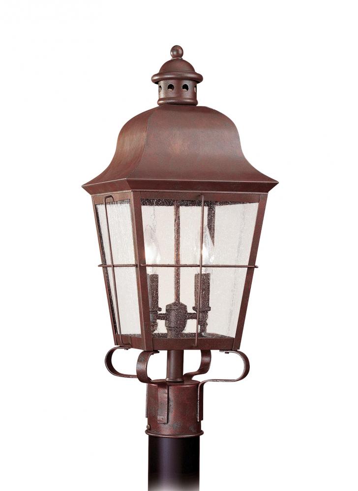 Generation Lighting 8262EN-44 Chatham traditional 2-light LED outdoor exterior post lantern in weathered copper finish with clear