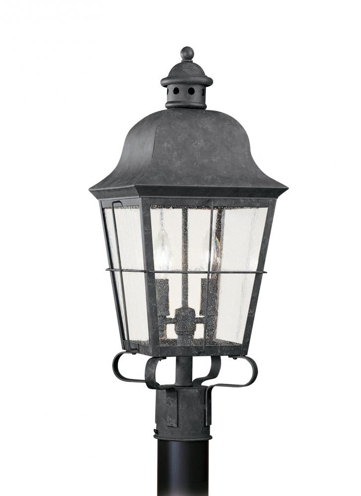 Generation Lighting 8262EN-46 Chatham traditional 2-light LED outdoor exterior post lantern in oxidized bronze finish with clear s
