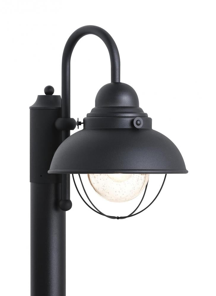 Generation Lighting 8269EN3-12 Sebring transitional 1-light LED outdoor exterior post lantern in black finish with clear seeded gla