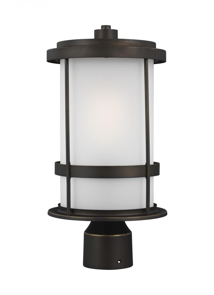 Generation Lighting 8290901EN3-71 Wilburn modern 1-light LED outdoor exterior post lantern in antique bronze finish with satin etched