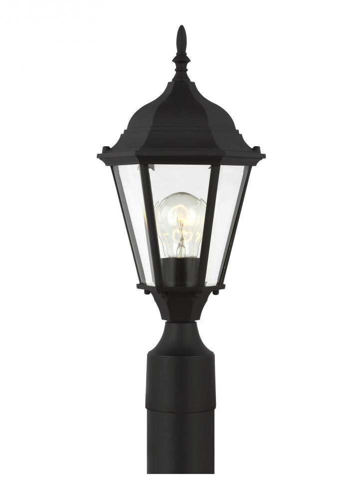 Generation Lighting 82938-12 Bakersville traditional 1-light outdoor exterior post lantern in black finish with clear beveled gla