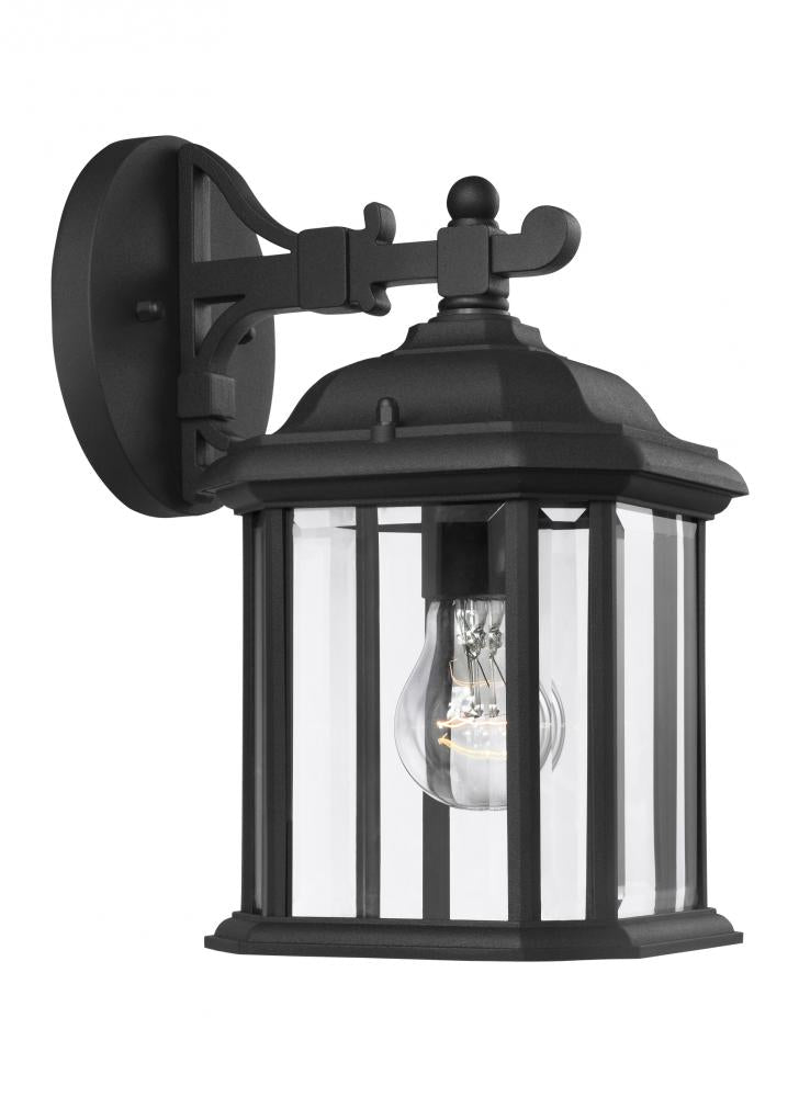Generation Lighting 84029-12 Kent traditional 1-light outdoor exterior small wall lantern sconce in black finish with clear bevel