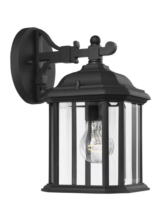 Generation Lighting 84029-12 Kent traditional 1-light outdoor exterior small wall lantern sconce in black finish with clear bevel