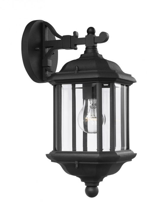 Generation Lighting 84030-12 Kent traditional 1-light outdoor exterior medium wall lantern sconce in black finish with clear beve