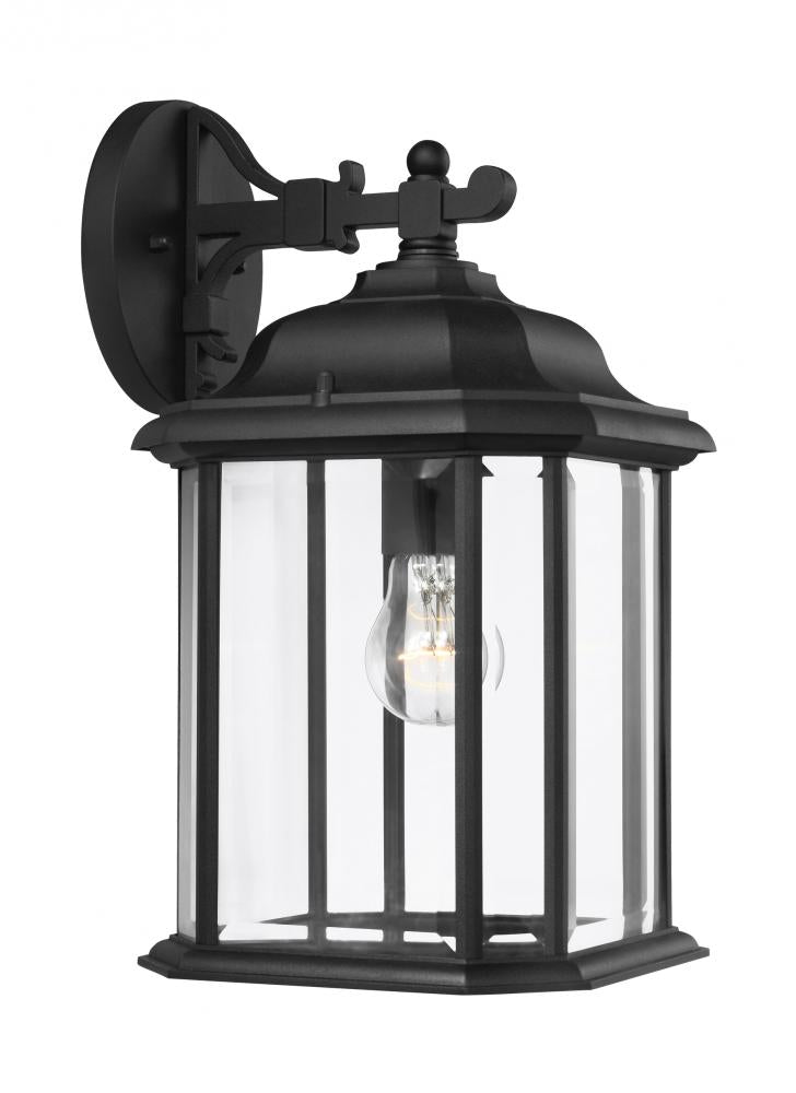 Generation Lighting 84031-12 Kent traditional 1-light outdoor exterior large wall lantern sconce in black finish with clear bevel