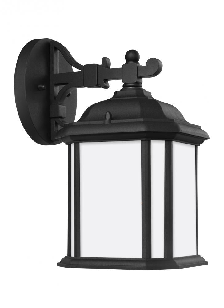 Generation Lighting 84529-12 Kent traditional 1-light outdoor exterior small wall lantern sconce in black finish with satin etche