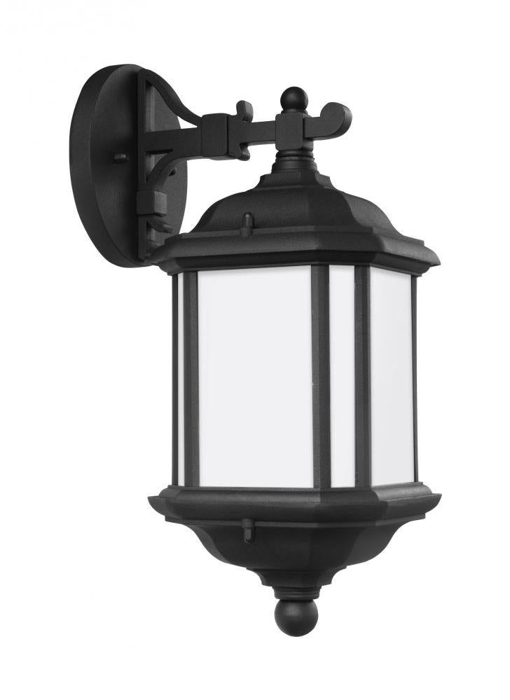 Generation Lighting 84530-12 Kent traditional 1-light outdoor exterior medium wall lantern sconce in black finish with satin etch