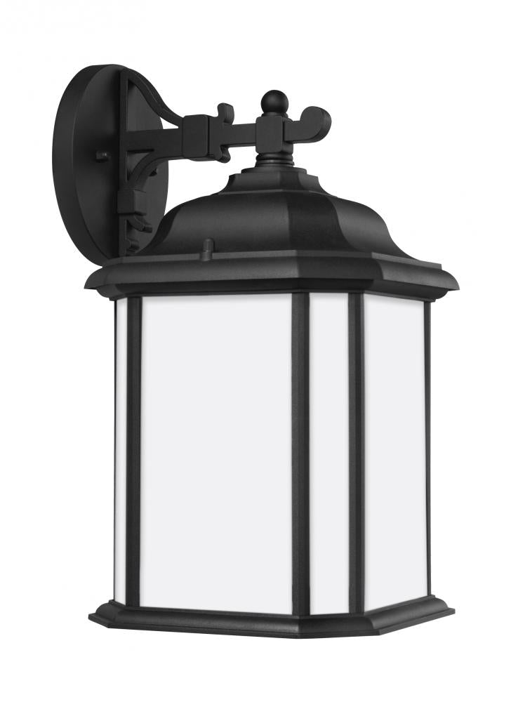 Generation Lighting 84531-12 Kent traditional 1-light outdoor exterior large wall lantern sconce in black finish with satin etche