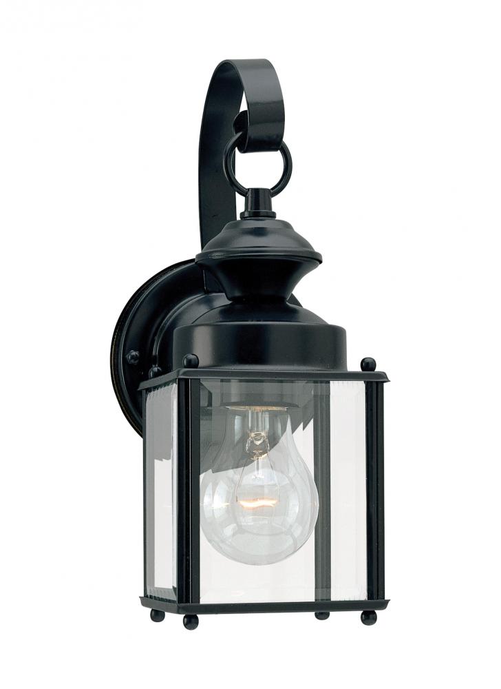 Generation Lighting 2394867 Jamestowne transitional 1-light small outdoor exterior wall lantern in black finish with clear bevel