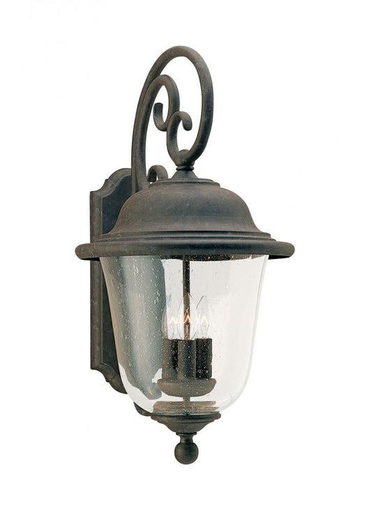 Generation Lighting 8461-46 Trafalgar traditional 3-light outdoor exterior wall lantern sconce in oxidized bronze finish with cl