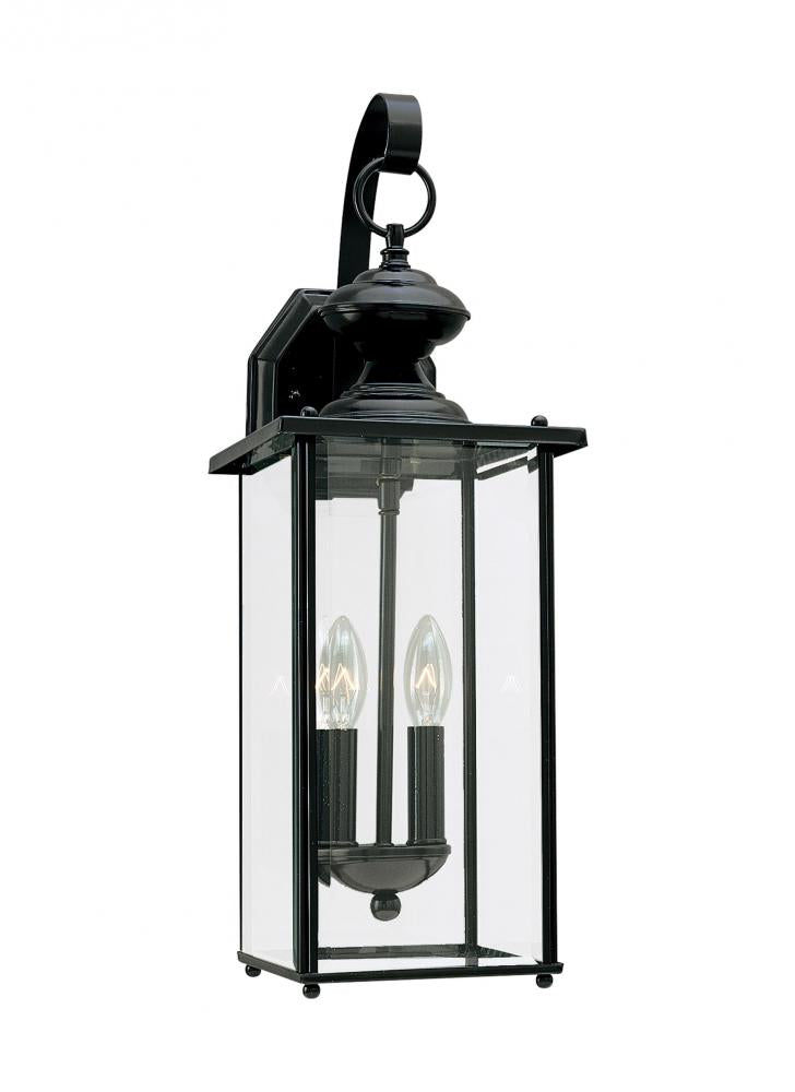 Generation Lighting 2399250 Jamestowne transitional 2-light outdoor exterior wall lantern in black finish with clear beveled gla