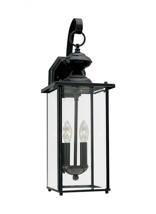 Generation Lighting 2399250 Jamestowne transitional 2-light outdoor exterior wall lantern in black finish with clear beveled gla