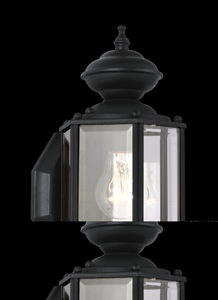 Generation Lighting 2413493 Classico traditional 1-light outdoor exterior small wall lantern sconce in black finish with clear b