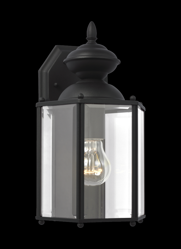 Generation Lighting 2414224 Classico traditional 1-light outdoor exterior medium wall lantern sconce in black finish with clear