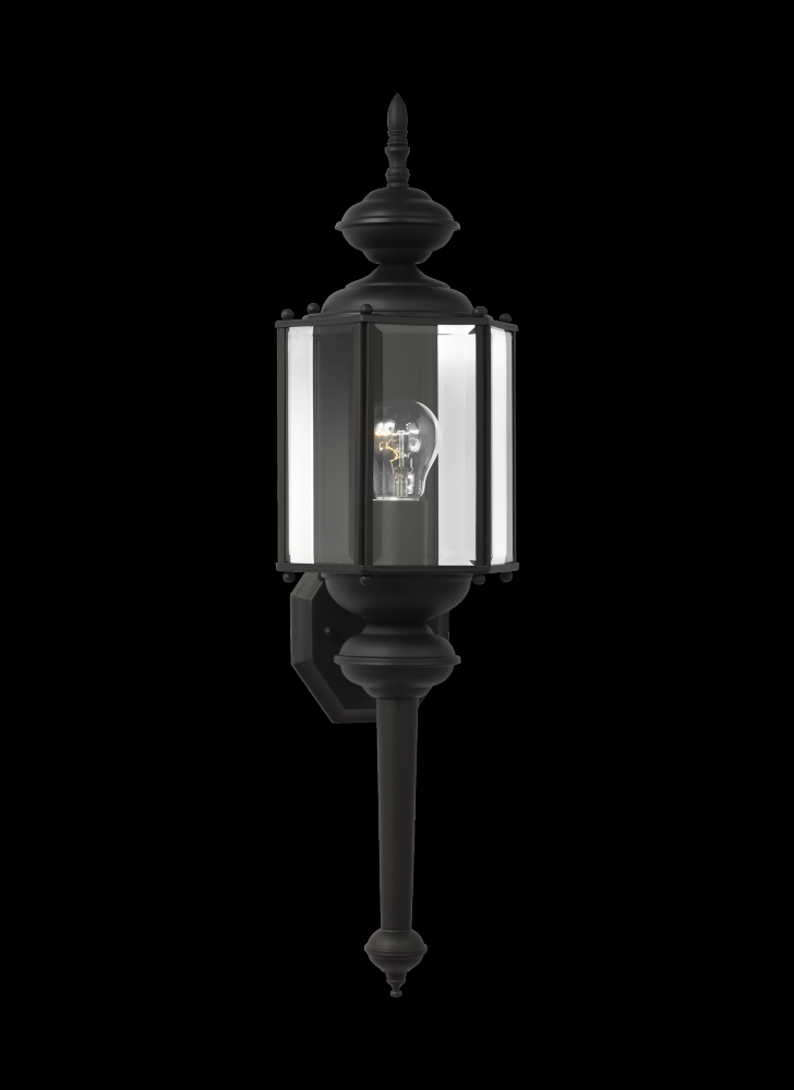 Generation Lighting 2414589 Classico traditional 1-light outdoor exterior large wall lantern sconce in black finish with clear b