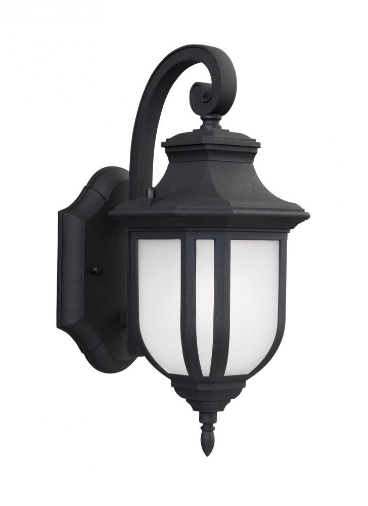 Generation Lighting 8536301-12 Childress traditional 1-light outdoor exterior small wall lantern sconce in black finish with satin
