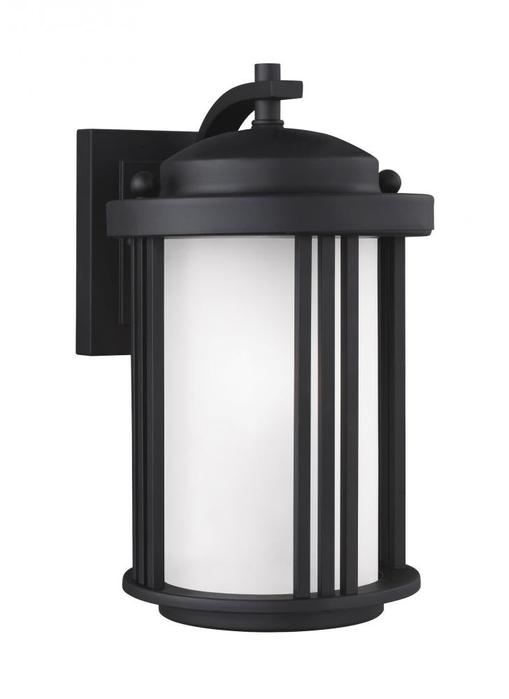 Generation Lighting 8547901-12 Crowell contemporary 1-light outdoor exterior small wall lantern sconce in black finish with satin e