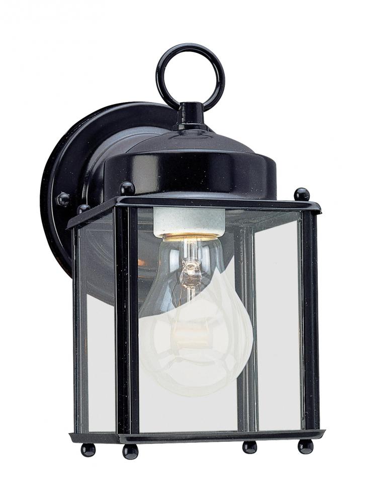 Generation Lighting 2444540 New Castle traditional 1-light outdoor exterior wall lantern sconce in black finish with clear glass