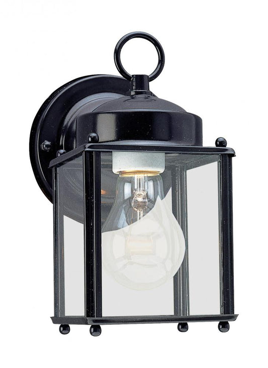 Generation Lighting 2444540 New Castle traditional 1-light outdoor exterior wall lantern sconce in black finish with clear glass