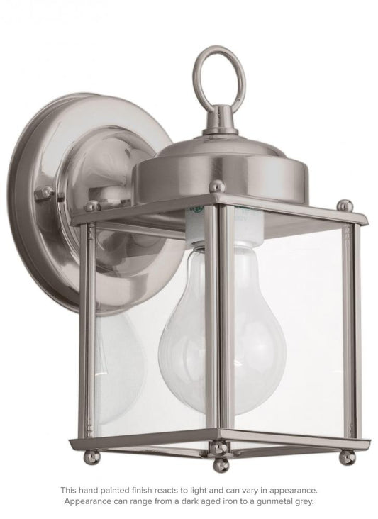 Generation Lighting 8592-965 New Castle traditional 1-light outdoor exterior wall lantern sconce in antique brushed nickel silver