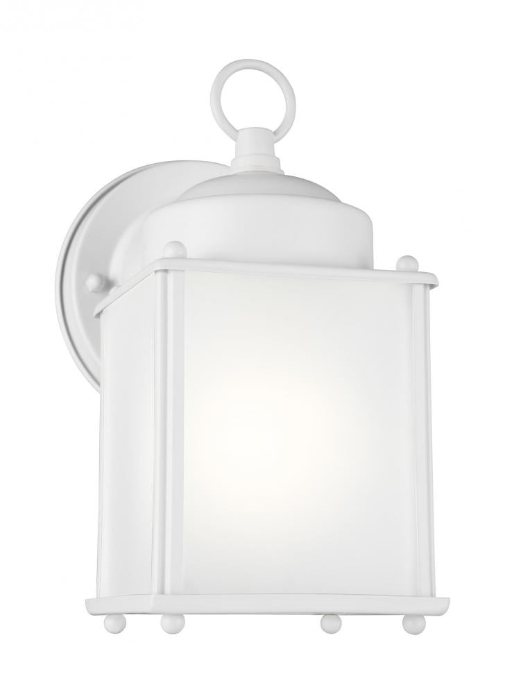 Generation Lighting 8592001-15 New Castle traditional 1-light outdoor exterior wall lantern sconce in white finish with satin etche