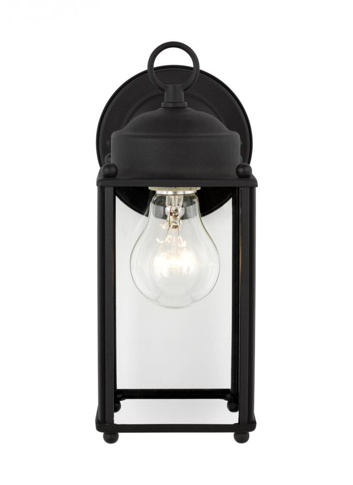 Generation Lighting 2444905 New Castle traditional 1-light outdoor exterior large wall lantern sconce in black finish with clear