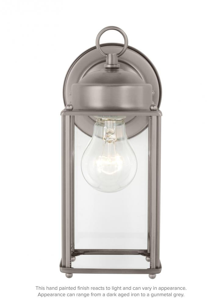 Generation Lighting 8593-965 New Castle traditional 1-light outdoor exterior large wall lantern sconce in antique brushed nickel
