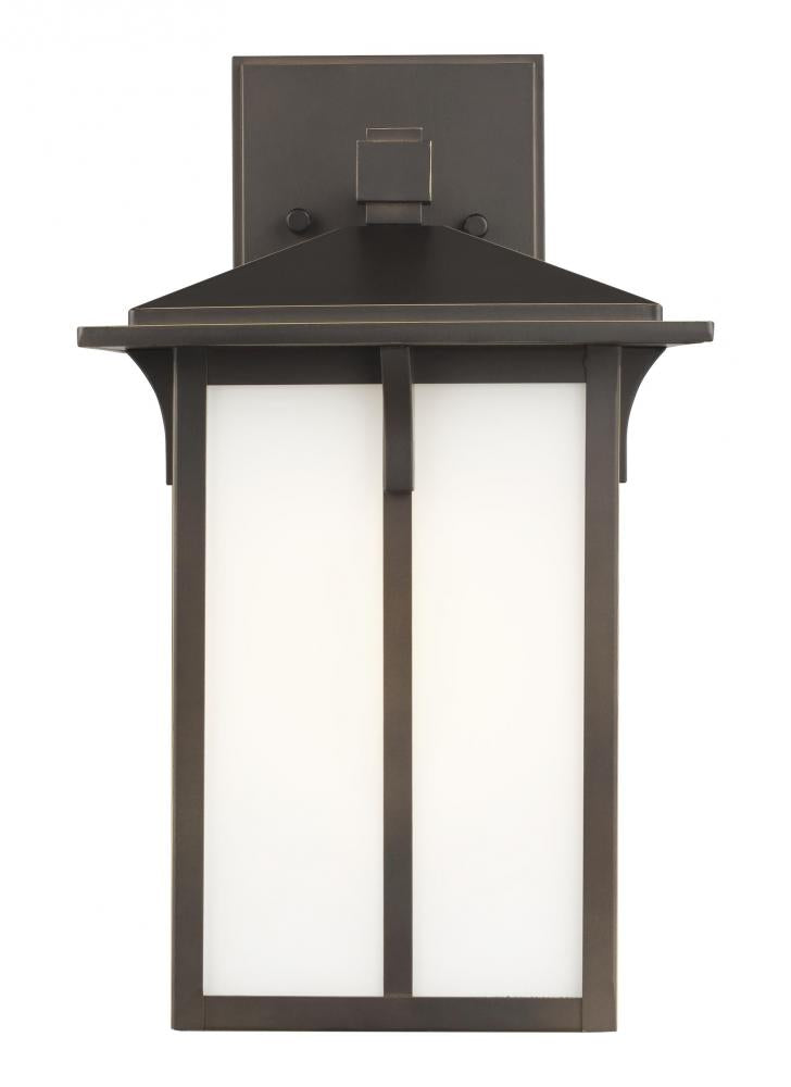 Generation Lighting 8652701-71 Tomek modern 1-light outdoor exterior medium wall lantern sconce in antique bronze finish with etche
