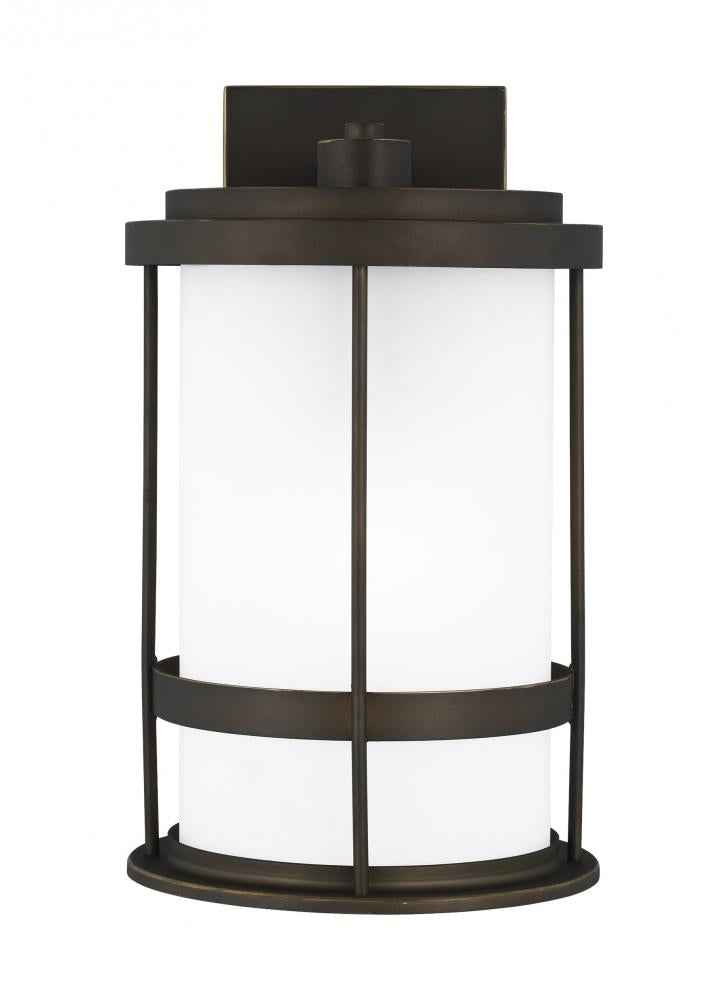 Generation Lighting 8690901-71 Wilburn modern 1-light outdoor exterior medium wall lantern sconce in antique bronze finish with sat