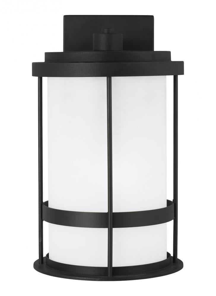 Generation Lighting 8690901D-12 Wilburn modern 1-light outdoor exterior Dark Sky compliant medium wall lantern sconce in black finis