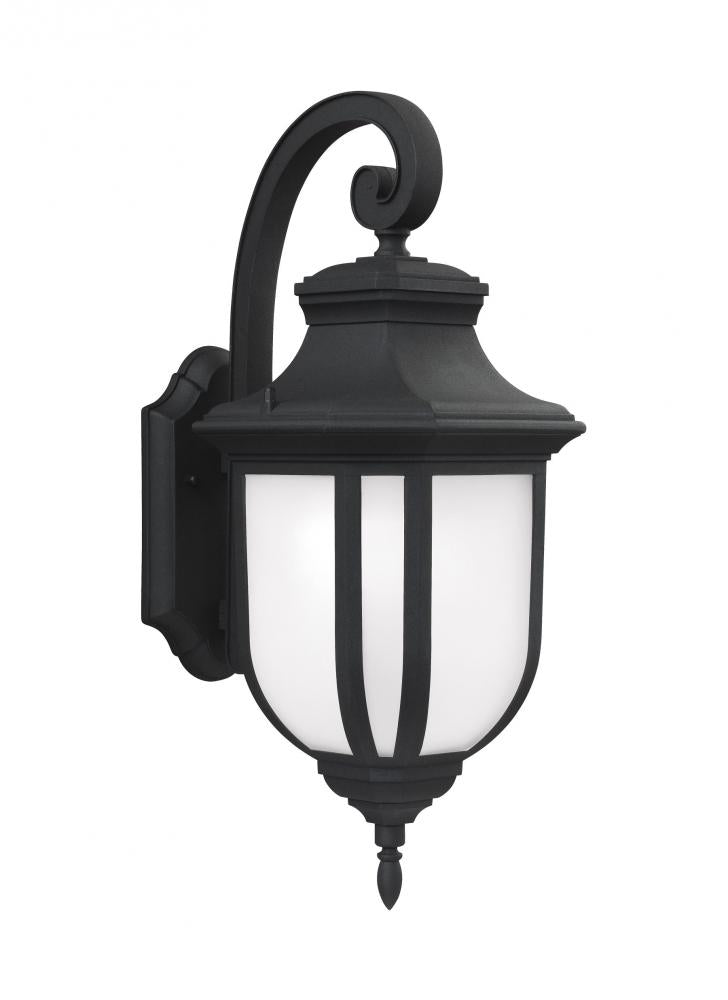 Generation Lighting 8736301-12 Childress traditional 1-light outdoor exterior large wall lantern sconce in black finish with satin