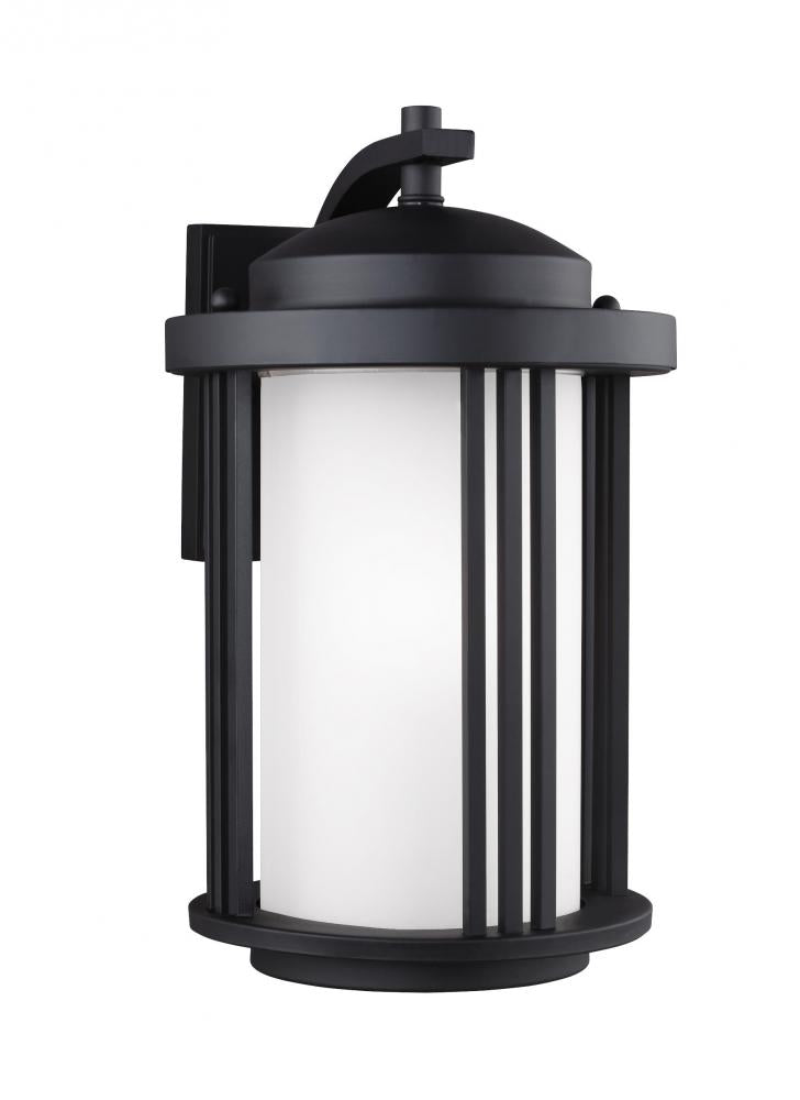 Generation Lighting 8747901EN3-12 Crowell contemporary 1-light LED outdoor exterior medium wall lantern sconce in black finish with sa