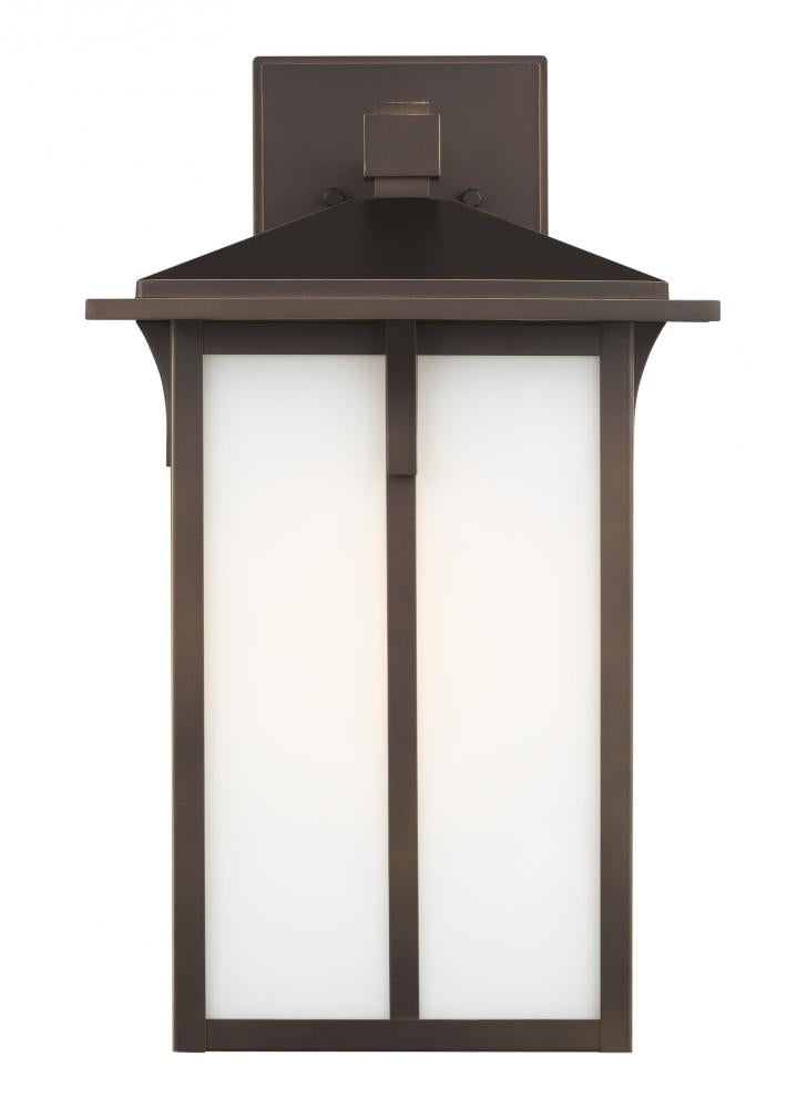 Generation Lighting 8752701-71 Tomek modern 1-light outdoor exterior large wall lantern sconce in antique bronze finish with etched