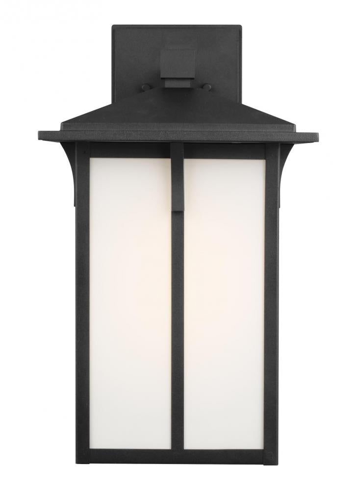 Generation Lighting 8752701EN3-12 Tomek modern 1-light LED outdoor exterior large wall lantern sconce in black finish with etched whit
