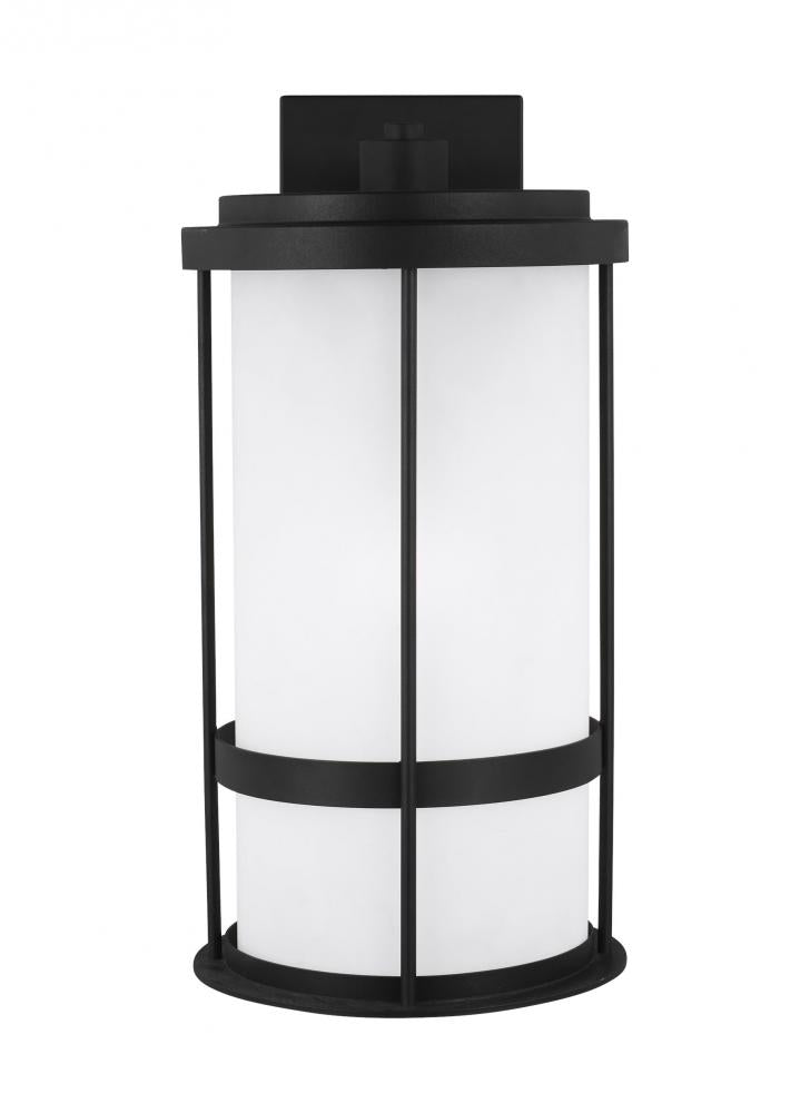 Generation Lighting 8790901EN3-12 Wilburn modern 1-light LED outdoor exterior large wall lantern sconce in black finish with satin etc