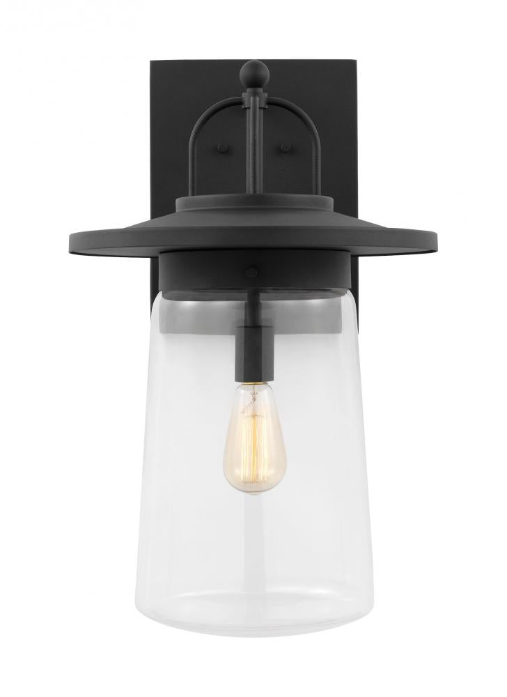 Generation Lighting 8808901-12 Tybee traditional 1-light outdoor exterior extra-large wall lantern in black finish with clear glass