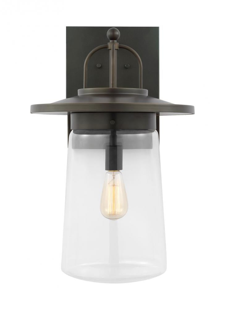 Generation Lighting 8808901-71 Tybee traditional 1-light outdoor exterior extra-large wall lantern in antique bronze finish with cl