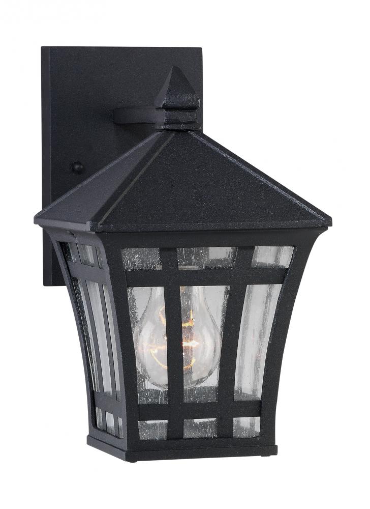 Generation Lighting 88131-12 Herrington transitional 1-light outdoor exterior small wall lantern sconce in black finish with clea