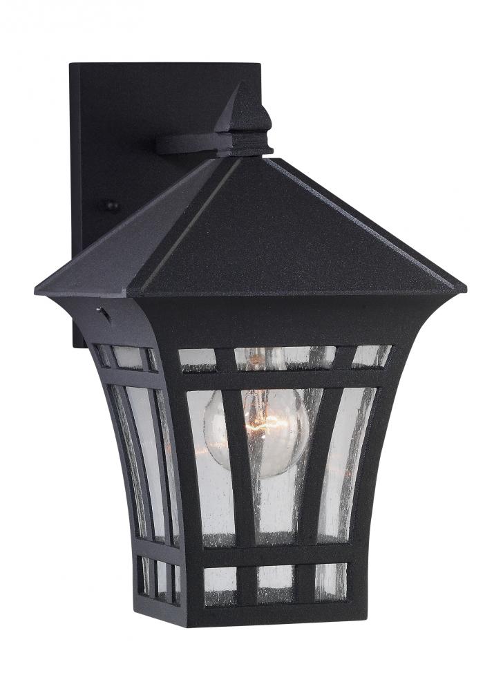 Generation Lighting 88132-12 Herrington transitional 1-light outdoor exterior medium wall lantern sconce in black finish with cle