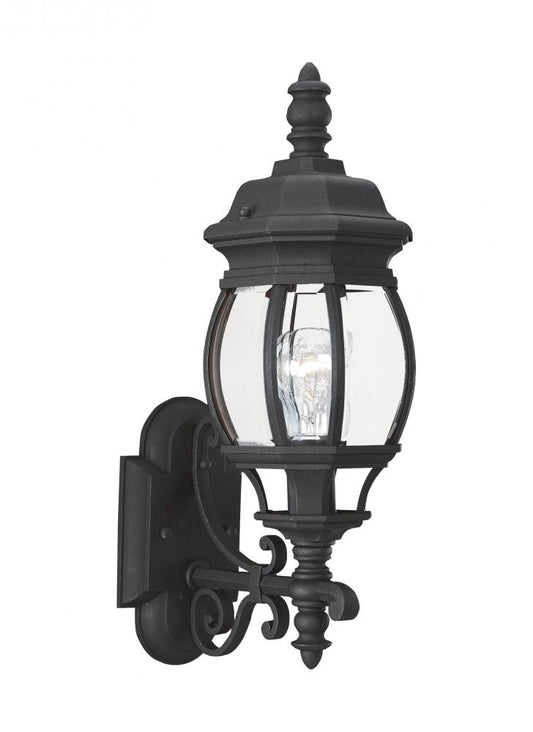 Generation Lighting 88200-12 Wynfield traditional 1-light outdoor exterior wall lantern sconce uplight in black finish with clear