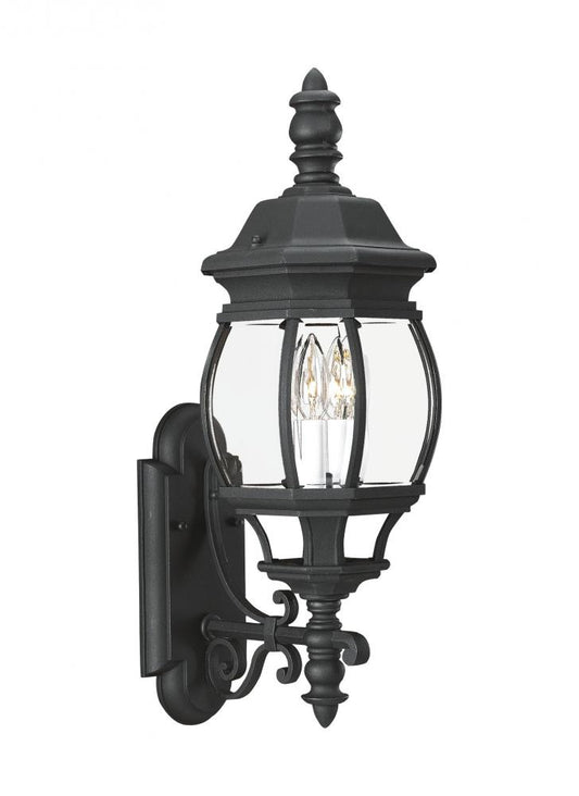 Generation Lighting 88201-12 Wynfield traditional 2-light outdoor exterior wall lantern sconce in black finish with clear beveled