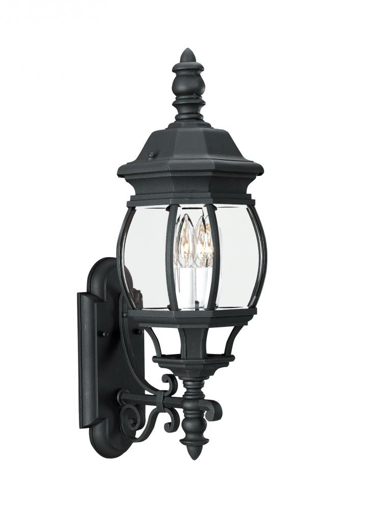 Generation Lighting 88201EN-12 Wynfield traditional 2-light LED outdoor exterior wall lantern sconce in black finish with clear bev