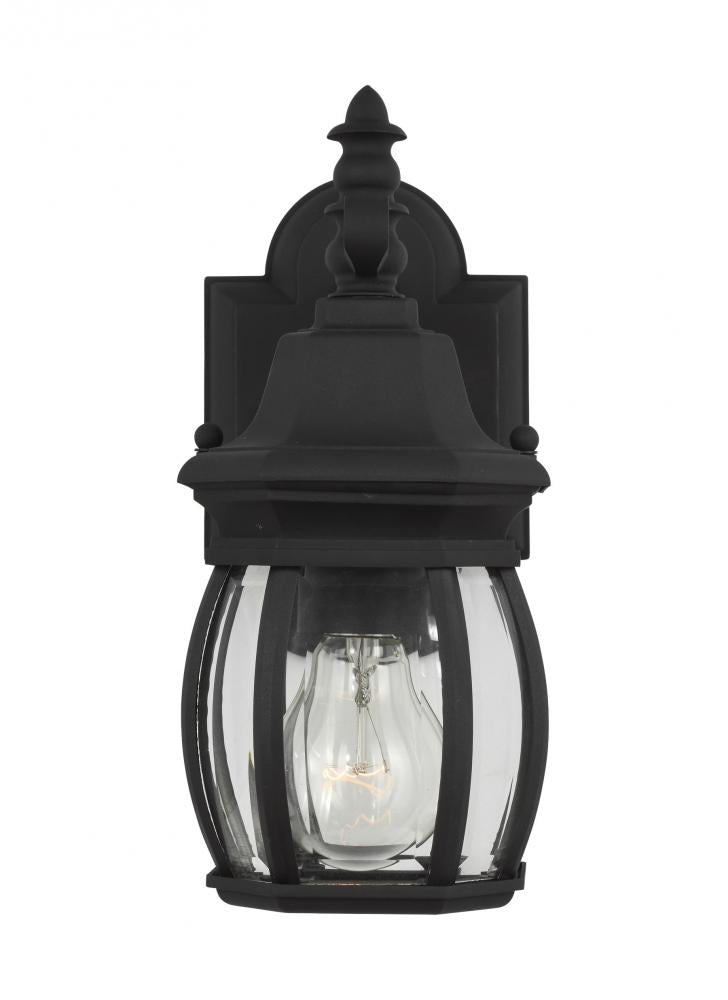 Generation Lighting 88203-12 Wynfield traditional 1-light outdoor exterior small wall lantern sconce in black finish with clear b