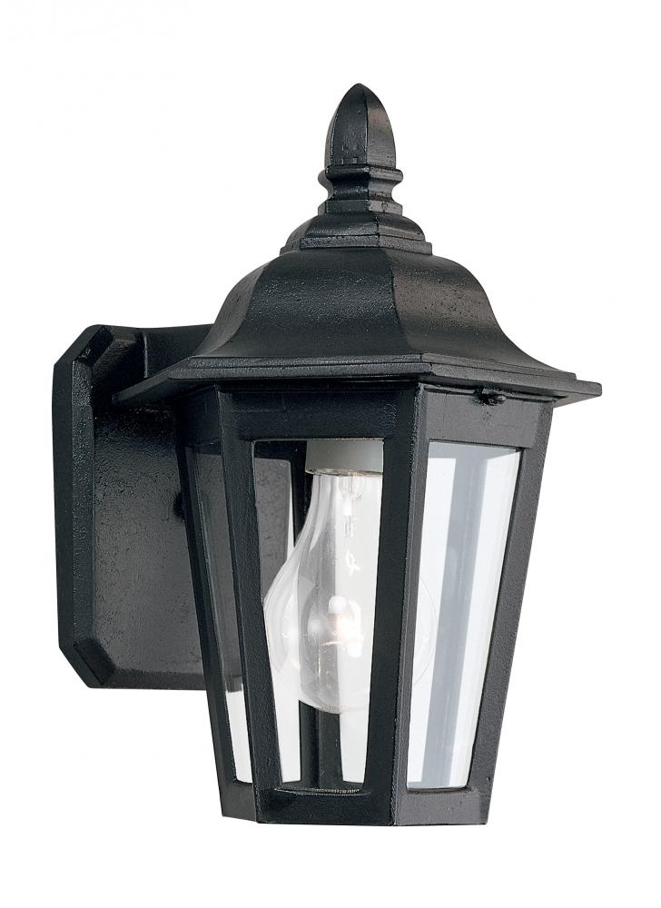 Generation Lighting 2528545 Brentwood traditional 1-light outdoor exterior wall lantern sconce in black finish with clear glass