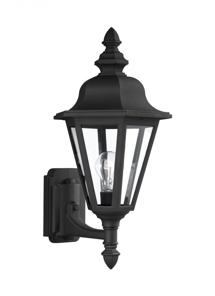 Generation Lighting 2529276 Brentwood traditional 1-light outdoor exterior uplight wall lantern sconce in black finish with clea