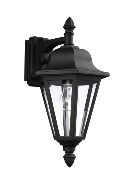 Generation Lighting 2529641 Brentwood traditional 1-light outdoor exterior downlight wall lantern sconce in black finish with cl