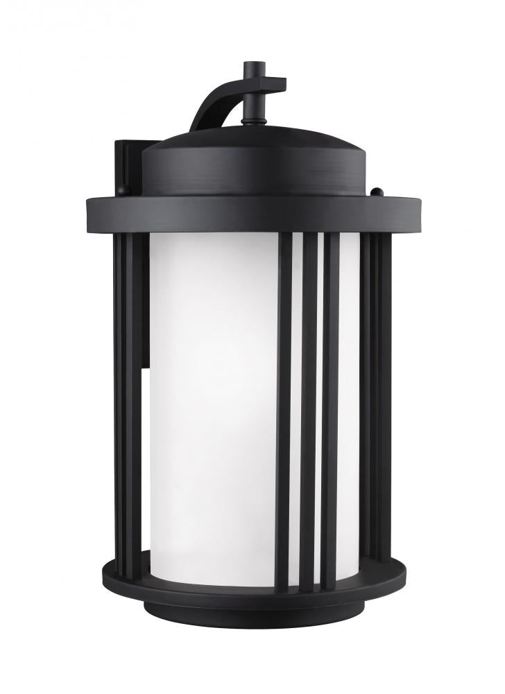 Generation Lighting 8847901-12 Crowell contemporary 1-light outdoor exterior large wall lantern sconce in black finish with satin e